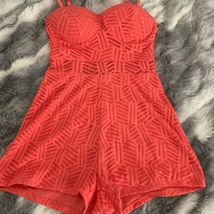 Coral with lace detail romper